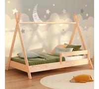 smartwood Lit Cabane Enfants 80x160 - Lit Enfant TIPI en Bois de Pin Certifié FSC avec Barrière et Sommier jusqu'à 230 kg - pour Fille et Garçon - Montage Facile