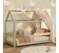 smartwood Lit Cabane Enfants 90x190 en Bois Massif - Lit Enfant en Coloris Vert avec barrière & Sommier Robuste Jusqu’à 230 kg - Design Scandinave - pour Garçons et Filles - Montage Facile - Milo