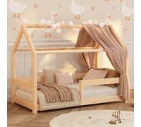 smartwood Lit Cabane Enfants 90x200 en Bois Massif - Lit Enfant avec barrière & Sommier Robuste Jusqu’à 230 kg - Design Scandinave - pour Garçons et Filles - Montage Facile - Milo