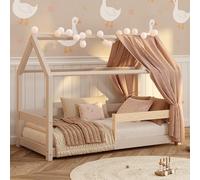 smartwood Lit Cabane Enfants 90x200 en Bois Massif - Lit Enfant en Cachemire avec barrière & Sommier Robuste Jusqu’à 230 kg - Design Scandinave - pour Garçons et Filles - Montage Facile - Milo