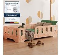 smartwood Lit Enfant 140x200 cm - Lit au Sol Enfant en Bois Naturel avec Barrière de Sécurité et Sommier - Charge Jusqu’à 300 kg - Lits Montessori pour Garçons et Filles - TILA 2L Bois