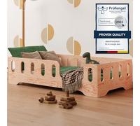 smartwood Lit Enfant 140x200 cm - Lit au Sol Enfant en Bois Naturel avec Barrière de Sécurité et Sommier - Charge Jusqu’à 300 kg - Lits Montessori pour Garçons et Filles - TILA 2P Bois