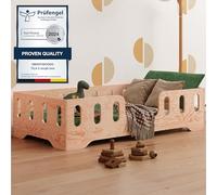 smartwood Lit Enfant 60x120 cm - Lit au Sol Enfant en Bois Naturel avec Barrière de Sécurité et Sommier - Charge Jusqu’à 230 kg - Lits Montessori pour Garçons et Filles - TILA 2 Bois