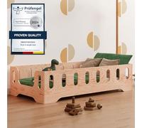 smartwood Lit Enfant 60x120 cm - Lit au Sol Enfant en Bois Naturel avec Barrière de Sécurité et Sommier - Charge Jusqu’à 230 kg - Lits Montessori pour Garçons et Filles - TILA 2B Bois