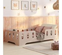 smartwood Lit Enfant 60x120 cm - Lit au Sol Enfant en Bois Naturel avec Barrière de Sécurité et Sommier - Charge Jusqu’à 230 kg - Lits Montessori pour Garçons et Filles - TILA 2 Cachemire