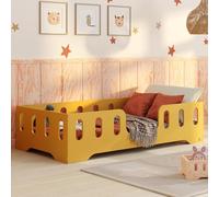 smartwood Lit Enfant 60x120 cm - Lit au Sol Enfant en Bois Naturel avec Barrière et Sommier - Charge jusqu'à 230 kg - Lits Montessori pour Garçons et Filles - TILA 2 Jaune