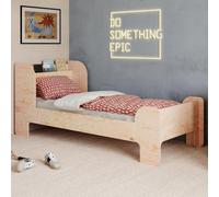 smartwood Lit Enfant 90x190 cm avec Sommier, en Bois de Pin, Flou | incl. Tête de lit avec Tablette, Sommier jusqu'à 230 kg, en Bois de Pin FSC, Lit Ado pour Filles & Garçons dès 3 ans
