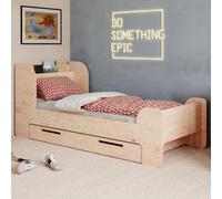 smartwood Lit Enfant 90x200 cm avec Tiroir, en Bois de Pin, Flou D
