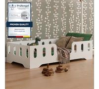 smartwood Lit Enfant 90x200 cm - Lit au Sol Enfant en Bois Naturel avec Barrière de Sécurité et Sommier - Charge Jusqu’à 230 kg - Lits Montessori pour Garçons et Filles - TILA 2 Blanc