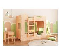 smartwood Lit Superposé Enfant 80x160 - Échelle Gauche - Couleur Bois Naturel - Lit Double MIMI BL - Sommier & Barrière de sécurité