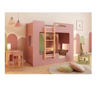 smartwood Lit Superposé Enfant 80x160 - Échelle Gauche - Couleur Rose - Lit Double MIMI BL - Sommier & Barrière de sécurité