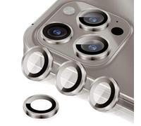 Smasener Protection Objectif Caméra pour iPhone 15 Pro 6,1 Pouces et iPhone 15 Pro Max 6,7 Pouces,Couverture Anneau Individuel en Métal en Verre Trempé 9H, HD Transparent (Titane naturel)