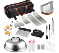 Smash Ensemble de couverts pour barbecue 28 pièces avec presse à hamburger, spatule à grill, accessoires pour barbecue, teppanyaki extérieur et intérieur, accessoires de cuisine, accessoires de