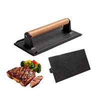 Smash Ensemble de presse à hamburger - Broyeur à viande en fonte robuste, grill rond rectangulaire | Poignée en bois résistant à la chaleur pour steak, sandwich, bacon