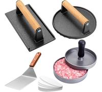 Smash Kit de hamburger rond et rectangulaire robuste en fonte Presse à bacon, spatule, moule à hamburger et papier à galette, outil anti-adhésif pour barbecue Blackstone, viande, steak, sandwich