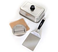 Smash Kit de presse à hamburger avec dôme fondant - Broyeur à hamburger en acier inoxydable, spatule large et dôme - Ensemble complet de gril Smashburger pour dessus plat, poêles en fonte et barbecue