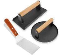 Smash Lot de 3 presses à hamburger Smash en acier inoxydable avec spatule, pour l'extérieur, l'intérieur, teppanyaki, barbecue, steak, pizza, barbecue (noir)