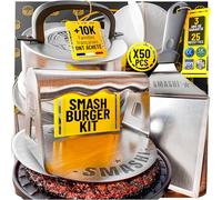 SMASHI® Smash Burger Kit de pièces Professionnelles en Acier Inoxydable 304 certifié EU Contact Alimentaire | Presse Smash Burger Anti-adhésif | Le véritable kit Smash Burger (Expert)