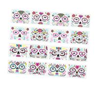 SMASOLO 16 Feuilles Temporaires Visage Fluorescents Halloween Étanches Décalcomanies Adhésives Crâne Floral pour Fête Déguisement Cosplay