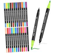 SMASOLO 24 Pièces Feutres Aquarelle Double Pointe Couleurs Stylos Pinceaux à Encre À Base Deau Pointe Souple et Fine pour Dessin Peinture Prise de Notes et Cartes de Marqueurs Colorés