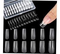 SMASOLO 240 pièces Transparent Full Cover Nail Tips For Practice And Gel Polish Semi Matte Flat Square Artificial Nail Extensions And Beginners