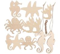 SMASOLO 4 ensembles Découpes Bois Brutes Forme Animaux Marins pour DIY par Set avec Corde Décoration Artisanale Bord de Mer pour Peinture et Loisirs Créatifs
