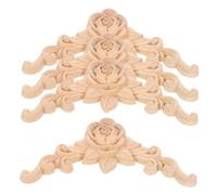 SMASOLO 4 Pièces Appliques Sculpté Fleur Décorations Dangle Non Peintes pour Meubles Cadres Photo Armoires Portes et Lits Facile à Installer Ornement Mural Décoratif