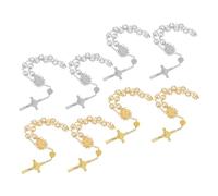 SMASOLO 4 Pièces Bracelets Chapelet Imitation Perles Croix Argent et Or Bracelets Perles Faits Main pour Baptême Communion Cadeaux Mariage et Souvenirs Religieux