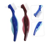SMASOLO 4 pièces Brosse à Dentier Double Face Rouge et Bleu Brosse Prothèses Dentaires Pratique Nylon et PP Nettoyant pour Appareils Dentaires Hygiène Facile pour Seniors