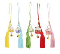 SMASOLO 5 pièces Porte Chat Chanceux Céramique Breloques Suspendues avec Clochettes Décoration Chic pour Sacoche à Dos et Téléphone Accessoires Artisanaux de Fortune