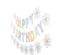 SMASOLO Bannière « Joyeux Anniversaire » en Papier Décoration D’Anniversaire pour Garçon et Filles 8 Pièces Fleurs et Mini Drapeaux Macaron Accessoire Fête Coloré pour Décor de Fond