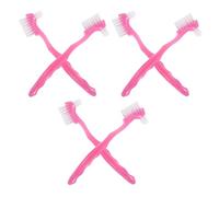 SMASOLO Brosse à Prothèses Dentaires Double Face pour Personnes Âgées, Lot de 6 Pièces, Poils Souples, Outil de Nettoyage pour Dentiers, Couleur Rose Fuchsia, Soins