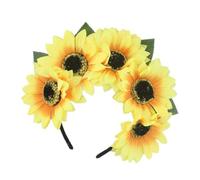 SMASOLO Couronne Fleurs Jaune Élastique pour Fête Hawaïenne Accessoire Cheveux Simulant Bandeau Floral Photo et Carnaval