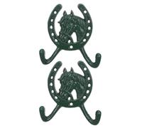 SMASOLO Crochets Muraux en Fonte Forme Tête de Cheval Verts, Lot de 2, Crochets Décoratifs Rustiques pour Suspendre Clés et Accessoires, Patères Solides pour Maison et Rangement