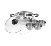 SMASOLO Cuiseur à Œufs en Inox 4 Coupelles Antiadhésives Panier Vapeur Multifonction pour Œufs Pochés et Légumes Poêle Vapeur 24 CM en Acier Inoxydable Cuisine Domestique et