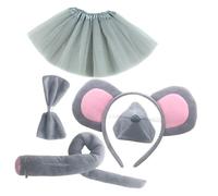 SMASOLO Déguisement Souris avec Serre-tête Oreilles Souples Nez Confortable Queue Flexible et Jupe Tulle Grise pour Garçon Fille Accessoires Costume Animal Léger et Agréable