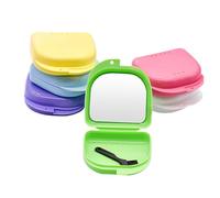 SMASOLO Étui à Prothèses Dentaires Orthodontiques avec Miroir Boîte de Rangement Portable en Plastique Résistant Perforée et Respirante Taille Compacte pour Maison Couleur