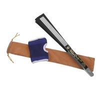 SMASOLO Éventail Pliant Tai Chi en Acier Inoxydable 64,5x34,3 Cm, Surface Noire Mate, Protège-Mains et Pochette en Velours, Fan de Danse Chinoise pour Spectacle et Entraînement