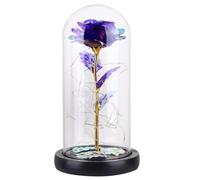 SMASOLO Lampe de Nuit Rose Éternelle en Verre LED Rose Artificielle Dorée à 3 Feuilles Dôme Transparent Violet Veilleuse Décorative Romantique pour Saint-Valentin et Présents
