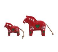 SMASOLO Lot de 2 Figurines Cheval Dalécarlien Scandinave en Bois Peint la Main, Petite Décoration de Noël Rouge, Ornements Rustiques pour Intérieur Nordique, Étagère et Bureau,