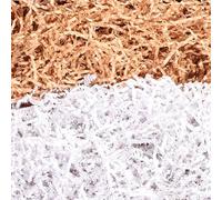 SMASOLO Lot de 2 Paquets de Papier Déchiqueté à Remplir pour Boîte Présent, Garniture D'emballage en Raphia Couleur Blanc Éclatant et Café Clair, pour Emballages Présents Saint-valentin