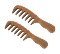 SMASOLO Lot de 2 Peignes de Massage en Bois de Santal à Dents Larges Manche Long Ergonomique Anti-Statique Masseur de Cuir Chevelu Manuel pour Cheveux Bouclés Démêlant Doux pour