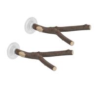 SMASOLO Lot de 2 Perchoirs Portables pour Perroquets Ventouses Puissantes, Support en Bois Naturel 20 Cm, Accessoire pour Cage, Compatible Fenêtres, Miroirs et Surfaces Planes,
