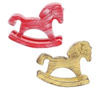 SMASOLO Lot de 2 Statues de Cheval à Bascule en Bois Massif Peint à la Main Décoration Rétro Rouge et Jaune Ornement Miniature pour Chambre et Centre de Table Figurine Décorative