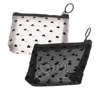 SMASOLO Lot De 2 Trousses De Toilette Petites Triangulaires en Nylon Et Mesh Beige Noir à Fermeture Éclair, Paquet De Maquillage Portable pour Femme, Pochette De Voyage Polyvalente