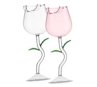 SMASOLO Lot de 2 Verres à Vin 150ml en Verre Transparent et Rose Motif Rose Feuille Multifonction Résistants à L'usure Accessoires de Fête pour Mariage et Dîner Romantique