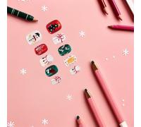 SMASOLO Lot de 24 set de Faux Ongles Courts à Coller pour Noël Motifs Bonhomme de Neige Sapin Canne à Sucre Forme Arrondie Autocollants Détachables Manucure Festive Hiver pour