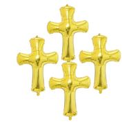 SMASOLO Lot de 4 Ballons en Aluminium Forme Croix Dorée 13,3 G pour Décoration Baptême Bébé Garçon Fille Fête Anniversaire Première Communion