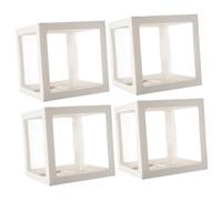 SMASOLO Lot de 4 Boîtes à Ballons Carrées Blanches 30x30x30 Cm en Papier Sûr pour Décoration Anniversaire, Fête et Séance Photo, Accessoires de Fête Élégants et Supports de Ballons