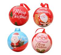 SMASOLO Lot de 4 Boîtes à Bonbons de Noël en Fer Boules Décoratives Suspendues Ruban Contenant Rond pour Sucre et Petits Objets Décoration Festive pour Sapin